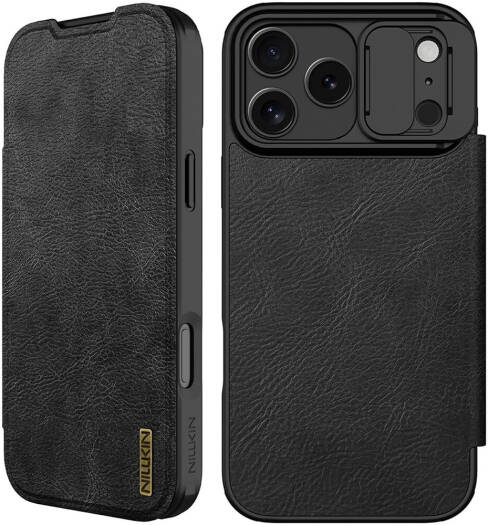 Nillkin Qin Pro Series Leather Case for iPhone 17 Pro Max, Premium Protective Phone Cover with Anti-Slip Design, Lightweight Durable Leather Finish, Black | iP17PM-04000
