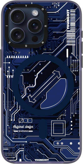 YOUNGKIT Technology Circuit Case for iPhone 15 Pro Max, MagSafe Compatible, Military-Grade Shockproof, Soft TPU Bumper, Anti-Scratch, Lightweight, Navy Blue | CX017