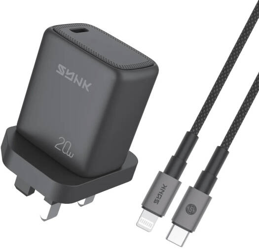 SYNK Thunder Series 20W Fast Charger (C to L),USB-C PD Fast Charging Adapter with Lightning Cable, PPS Support, Smart Chip, Multi-Protocol Safe Charging, Black | SKTPD20CLBK