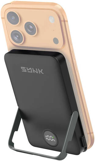 Synk MagSafe Wireless Power Bank with Stand 5000mAh, 15W Wireless Charging, PD 20W Fast Charging, Foldable Stand, LCD Display, Slim Magnetic Portable, Black | SKMGMPB5KBK