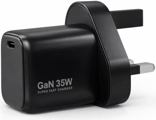 CROWNYX CMC-135 35W GaN Super-Fast Charger, Compact USB-C PD Wall Adapter with UK 3-Pin Plug for Smartphones, Tablets, Laptops, Earbuds & Smartwatches, Black | CMC-135