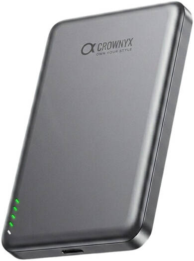 CROWNYX 10000mAh Wireless Power Bank, MagSafe Compatible Magnetic Portable Charger with 15W PD Fast Charging for iPhone 16/15 Series, Apple Watch & AirPods, Grey | CPH10K