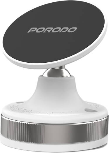 Porodo Vacuseal Smart Suction Magnetic Phone Mount, Strong N52 Magnetic Car Phone Holder, White | PDHSM27WH