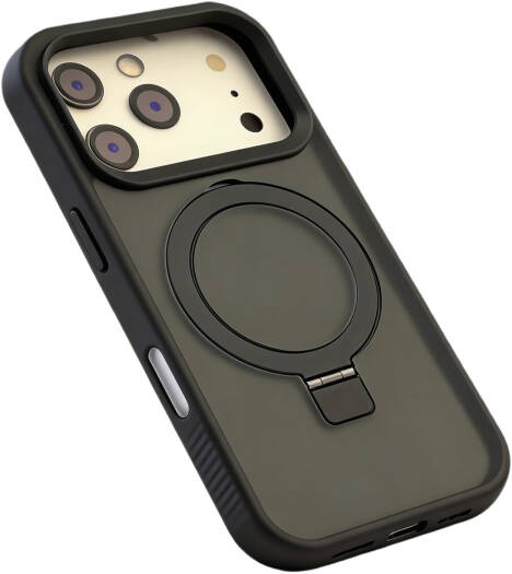 CROWNYX Aegis GripStand Pro Case for iPhone 17 Pro, Compatible with MagSafe, Shockproof, Slim Hybrid TPU Cover with Kickstand & Grip Ring, Black | IP17P-MGSF-AGSP-BLK
