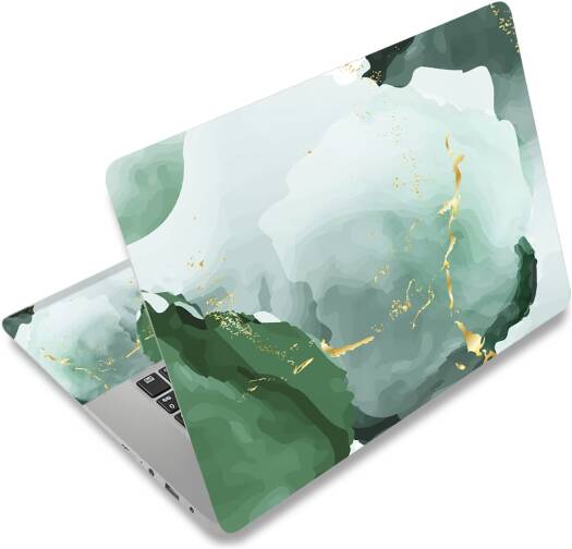 ALAYRA Laptop Skin Sticker Decal, 12 13 13.3 14 15 15.4 15.6 inch Laptop Art Decal Protector Notebook Netbook PC 15.6" Universal Vinyl Cover, White Green Gold Marble 01
