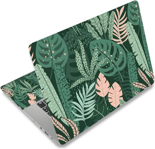 ALAYRA Laptop Skin Sticker Decal, 12 13 13.3 14 15 15.4 15.6 inch Laptop Art Decal Protector Notebook Netbook PC 15.6" Universal Vinyl Cover, Pink Green Leaves 01