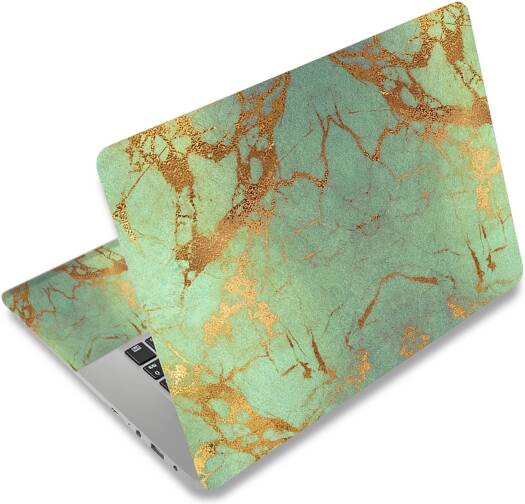 ALAYRA Laptop Skin Sticker Decal, 12 13 13.3 14 15 15.4 15.6 inch Laptop Art Decal Protector Notebook Netbook PC 15.6" Universal Vinyl Cover, Green Gold Marble 01