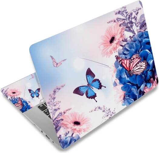 ALAYRA Laptop Skin Sticker Decal, 12 13 13.3 14 15 15.4 15.6 inch Laptop Art Decal Protector Notebook Netbook PC 15.6" Universal Vinyl Cover, Butterfly Flower 01