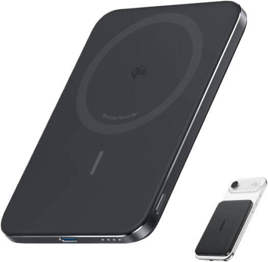 Anker Nano Power Bank, 15W Qi2-Certified Wireless Charging, Dual-NTC Temperature Control, 5000mAh Battery, MagGo, Ultra-Slim Qi2-Compatible Magnetic Power Bank, Black | A1665H11