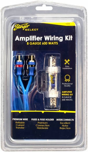 Stinger 8 Gauge Complete Amplifier Wiring Kit, 2 Channel RCA Interconnects, MIDI Fuse with Holder, Car Audio Installation Accessory, Ultra Flexible CCA Cable, 5.1M (17Ft) Long, Matte Blue | SSK8
