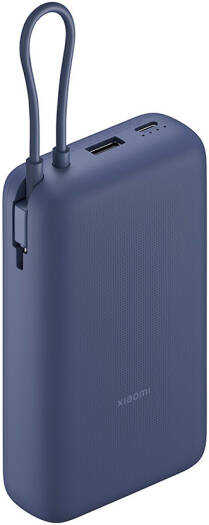 Xiaomi 33W Power Bank Integrated Cable, 20,000mAh Battery, Intelligent Current Matchin, Supports USB-C Input and Output, Along With USB-A Output, Blue | PB2030MI