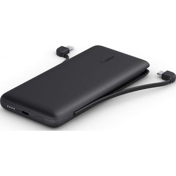 Belkin Boost Charge Plus 10K Portable Charger Power Bank, 10,000 mAh with Integrated Lightning (MFI) and Integrated USB-C Cables and Additional USB-C Charging Port - Black | 745883815371