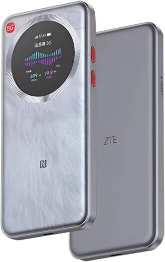 ZTE U30 Pro 5G Portable Wi Fi Router, 1.38″ Touchscreen, 5G NR & LTE Dual Mode, Wi Fi 6 Dual Band, 5000mAh Battery, NFC Quick Connect, USB C, 64GB Storage, Global 5G Hotspot, Silver | MU5358
