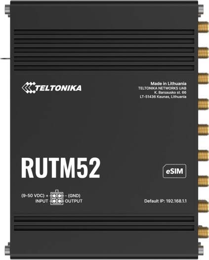 Teltonika RUTM52 Industrial 5G Router, Dual SIM eSIM LTE Router, Dual Band WiFi, Gigabit Ethernet, VPN Support, Remote Management RMS, Black | RUTM52