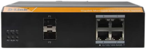 [DGS-F3004P-2S] DLINK Industrial Managed PoE Switch, 4 Port Gigabit PoE Switch, 2 SFP Uplink Ports, High EMC Endurance, 120W PoE Budget, IP40 Metal Housing, Surge Protection, VLAN QoS Support, Black | DGS-F3004P-2S