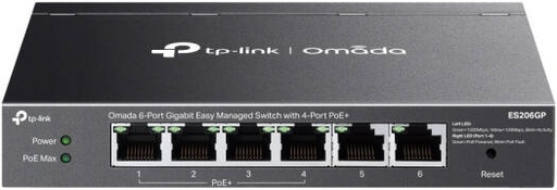 [ES206GP] Omada ES206GP 6-Port Gigabit Easy Managed Switch, 4-Port PoE+, 65W Power, Centralized Cloud Management, Up to 250m PoE, Automatic Loop Prevention, Black | ES206GP