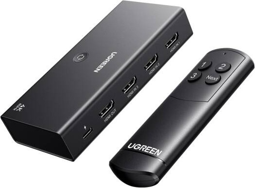 [55857] UGREEN 3 IN 1 OUT HDMI Switch, Unidirectional HDMI Splitter With Remote, Support 4K, HDR, 3D, Dolby Sound, 192kHz 24bit, Black | 55857