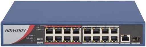 [DS-3E0318P-E/M(B)] Hikvision 16 Port Fast Ethernet Unmanaged POE Switch, 7.2 Gbps Switching Capacity, 5.356 Mpps Forwarding Rate, 16x 10/100 Mbps PoE, 1x Gigabit RJ45, 1x Gigabit Fiber Optical Ports | DS-3E0318P-E/M(B)