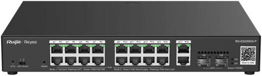 [RG-ES220GS-P] Ruijie RG-ES220GS-P, 20-Port Gigabit Smart Cloud Managed PoE Switch, 16 PoE+ Ports, 2 RJ45 Ports, 2 SFP Ports, For Enterprise, Hospitality, Education, Retails, Surveillance, etc. | RG-ES220GS-P