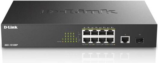 [DGS-1010MP] D-Link 10-Port Gigabit PoE Switch, 20 Gbps Switching Capacity, 100 to 240 V AC, 125 W PoE Power Budget, Green Technology, Eight 10/100/1000 Mbps PoE, Black | DGS-1010MP