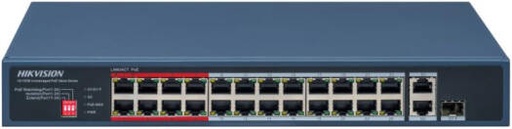 [DS-3E0326P-E/M(C)] Hikvision 24 Port Fast Ethernet Unmanaged POE Switch, 24x 10/100 Mbps PoE Port, 1x Gigabit RJ45 Port, 1x Gigabit Combo, 8.8Gbps Switching Capacity, 4 Mbits, Metal, Blue | DS-3E0326P-E/M(C)