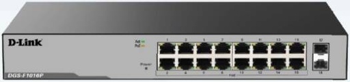 [DGS-F1016P] D-Link DGS-F1016P, 16-Port Gigabit Unmanaged POE Switch with 2 SFP Ports, Superior connectivity, Power To Multiple Devices, Wireless Access Points (APs), IP cameras And More | DGS-F1016P