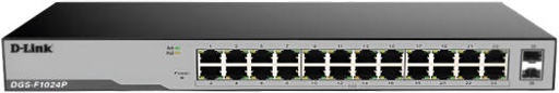 [DGS-F1024P] D-Link 24-Port 10/100/1000 Mbps Unmanaged PoE Switch with 2 SFP Ports, 52 Gbps Switching Capacity, LED Power Indicator, 250 Watts, Gray | DGS-F1024P
