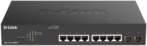 [DGS-1100-10MPV2] D-Link DGS-1100-10MPV2 10-Port Layer 2 Gigabit PoE Smart Switch, 8x 1000Base-T 802.3af/802.3at PoE, 2x SFP, 130W PoE Budget, 20Gbps Switching Capacity, Metal, Black | DGS-1100-10MPV2