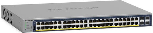 [GS752TP-300UKS] NETGEAR GS752TPv3 48-Port PoE+ Compliant Gigabit Managed Network Switch (380W), 4x Gigabit SFP Ports, 104 Gb/s Switching Capacity, 77.38 Mpps Forwarding Rate | GS752TP-300UKS