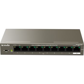 [TEF1109P-8-102W] Tenda TEF1109P 9-Port Fast Unmanaged Switch With 8-Port PoE, 6kV Lightning Protection, VLAN Button, Transmission Distance Up to 250m, Large Packet Buffer, 102W High Power, 1.6 Gbps | TEF1109P-8-102W