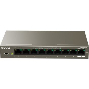 [TEF1109P-8-63W] Tenda TEF1109P 9-Port Desktop Switch: 8-Port PoE, 250m Transmission, 63W Power, 1.8 Gbit/s Capacity, 1.25Mb Buffer | TEF1109P-8-63W