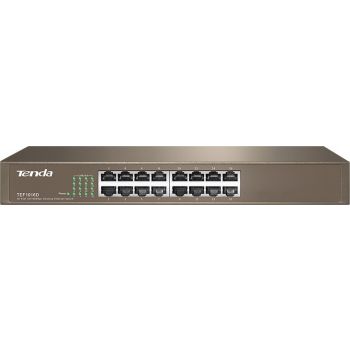 [TEF1016D] Tenda 16-Port Fast Ethernet Switch, 10/100M RJ45 Ports, 6Kv Lightning Protection, 4K MAC Address Table, 3.2Gbps Capacity | TEF1016D