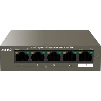 [TEG1105P-4-63W] Tenda TEG1105P 5-Port PoE Gigabit Switch, 4 PoE Ports, 63W, Desktop/Wall-Mount, Fanless, Plug & Play | TEG1105P-4-63W
