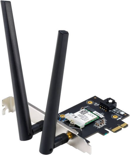 [PCE-BE6500] ASUS PCE-BE6500 Adapter, 2.4GHz/5GHz/6GHz Tri-Band, Up to 6452 Mb/s Throughput, 2x Adjustable Antennas, Wi-Fi 7 802.11be & Bluetooth 5.4, PCIe 1x Host Connection, WPA3 Security, Black | PCE-BE6500