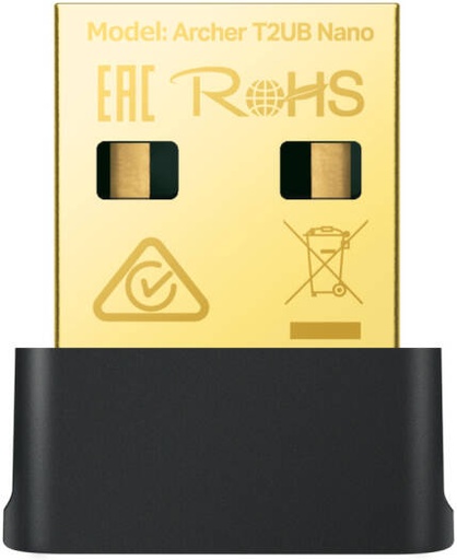 [T2UB Nano] TP-Link Archer T2UB Nano Adapter, Wi-Fi 5 (802.11ac), Up to 633 Mb/s Throughput, 2.4 GHz / 5 GHz (Dual-Band), Bluetooth 4.2, WPA/WPA2/WPA3 Encryption, USB-A 2.0 Connector, Black | T2UB Nano