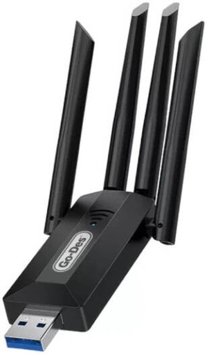 [GD-BT318] Go-Des GD-BT318 WiFi Adapter, Dual Band 1200m 300Mbps, 4 Antennas, Wireless Internet Provider, USB High Power, USB 3.0 Interface, High-Speed AC Technology, Black | GD-BT318