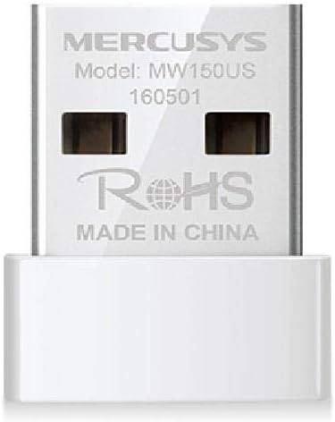 [MW150US] Mercusys MW150US N150 Wi-Fi 4 Nano USB Adapter, 150Mbps 2.4GHz, Internal Antenna, Soft AP Mode, USB 2.0, Nano Design, Plug & Play, WPA3, Win 11/10/8.1/8/7/XP, White | MW150US