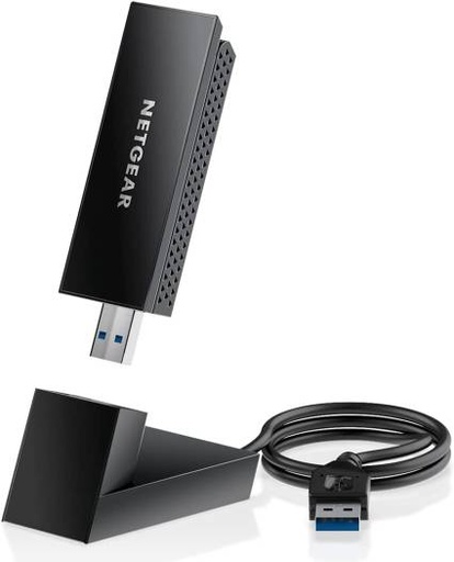 [NG-A8000-100PES] NETGEAR Nighthawk A8000 Wi-Fi 6E USB 3.0 Adapter, AXE3000 Tri-Band Wireless Gigabit Speed Up to 3Gbps, WiFi 802.11 a/b/g/n/ac, 2.4/5GHz./6GHz Bands, for Windows PC, Black | NG-A8000-100PES