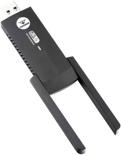 [AIR-WA1800AX] COMMANDO Wireless USB Network Adapter, 1800Mbps, 20dBm, Dual Antenna, 64/128-bit WEP, Desktop/PC, Wifi 6, Black | AIR-WA1800AX