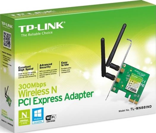 [TL-WN881ND] TP-LINK Wireless N300 PCI Express Adapter, 2.4GHz 300Mbps, Include Low-Profile Bracket | TL-WN881ND