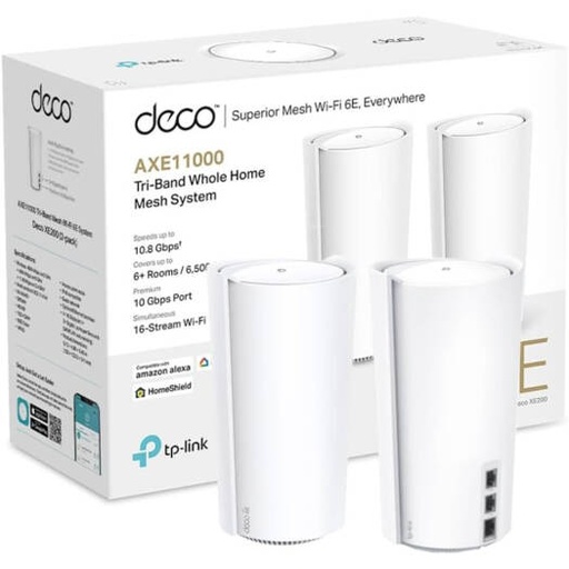 [Deco XE200] TP-Link Deco XE200 AXE11000 Whole Home Mesh Wi-Fi 6E System, Tri-Band Wi-Fi, Gigabit Ports, AI-Driven Mesh, Cover up to 6,500 ft, Connect up to 200 Devices, HomeShield, (2-Pack) | Deco XE200