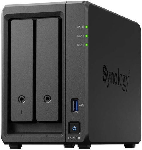 [DS725+] DiskStation DS725+ 2 Drive Bays NAS Server, AMD Ryzen R1600 Processor, 4GB RAM, 3.5" SATA HDD, 2.5" SATA SSD, M.2 2280 NVMe SSD, Hot Swappable Drive, Black | DS725+