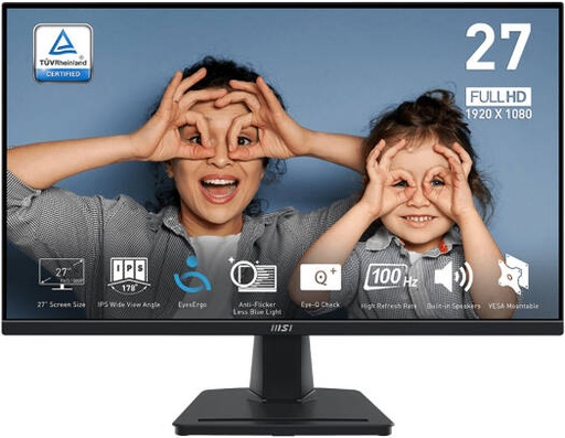 [9S6-3PC3CM-010] MSI Pro MP275 Business Productivity Monitors, 27" IPS Display, FHD Resolution, 100Hz Refresh Rate, 1ms (MPRT) Response Time, 2x 2W Speakers, 16.7M Display Colors, Black | 9S6-3PC3CM-010