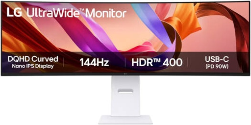 [49U950A-W.AMA] LG 49U950A-W UltraWide Curved Monitor, 49" Nano IPS Display, Dual QHD Resolution, 144Hz Refresh Rate, 1ms (MBR) Refresh Rate, Black Stabilizer, HDR 400, Game Mode, Crosshair, White | 49U950A-W.AMA