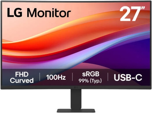 [27U421A] LG 27U421A Curved Monitor, 27" VA Display, FHD Resolution, 100Hz Refresh Rate, 5ms (GtG at Faster) Response Time, 1500R Curvature, Flicker Safe, Black Stabilizer, Dynamic Action Sync, Black | 27U421A