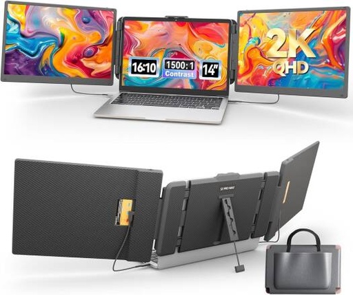 [S2 Pro Max] V2COM 14" 2K Triple Laptop Screen Extender, 2160x1440 QHD Portable Monitor with 180° Rotation, Plug & Play, Compatible with 13-16.5" Laptops, Windows, Mac, Android, Dex | S2 Pro Max