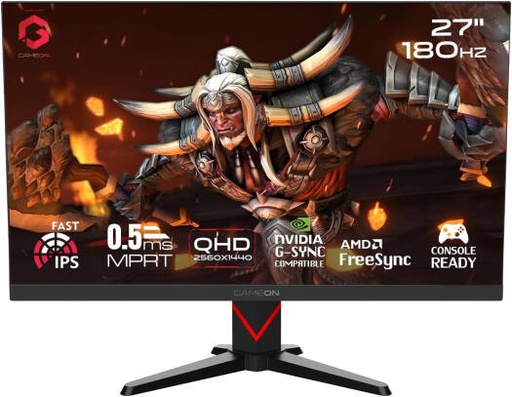 [GOMD27QHD180IPS] GAMEON Dominator Series Gaming Monitor, 27" QHD IPS Display, 180Hz Refresh Rate, MPRT 1ms Response Time, HDMI 2.1, FreeSync Premium, VESA Mount 100x100mm, Black | GOMD27QHD180IPS