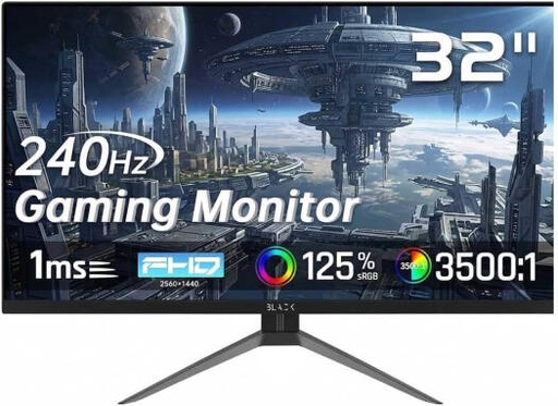 [BGM-VS32-240] Black Gaming Monitor 32" QHD 2560x1440 IPS Panel, 240Hz, 1ms, RGB Backlight, FreeSync Premium, DisplayPort/HDMI, PC Monitor for Gamers RGB Backlight, Black | BGM-VS32-240