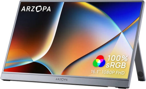 [Z1C-Grey] ARZOPA Z1C Grey Portable Monitor, 16.1" IPS Display, Full HD Resolution, 100% sRGB, Ultra-Slim Aluminum Design, Lightweight External Screen for Laptop, PC, Mac, PS5 & Xbox, Grey | Z1C-Grey