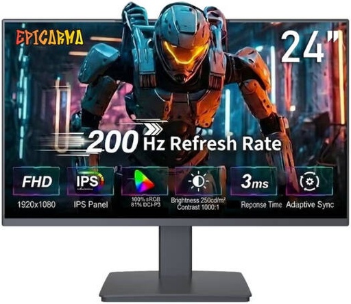[EA-G24I-BK] EpicArma Gaming Monitor, 24" IPS Display, FHD Resolution, 200Hz Refresh Rate, 3ms Response Time, 178° Wide Viewing Angle, Frameless Screen, AMD FreeSync, Black | EA-G24I-BK
